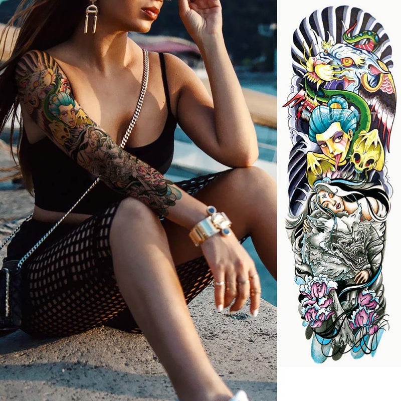 Leoars Colorful Sleeve Tattoos Stickers Arm Temporary Tattoos Fake Watercolor Body Art Arm Tattoo for Kids Women Makeup - Image 3